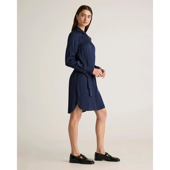 Quince Washable Stretch Silk Shirt Dress in navy Size S - Picture 4 of 10